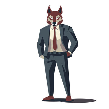 man in suit with wolf head vector flat isolated illustration
