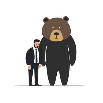 man with head of bear in suit vector flat isolated illustration