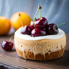 Dessert with cherries on a neutral background created and generated by AI
