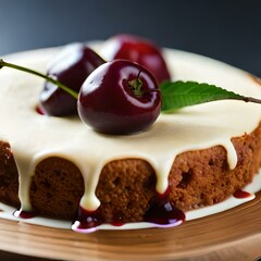Dessert with cherries on a neutral background created and generated by AI