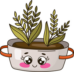 Kawaii garden plant character vector clipart. Cute potted plant illustration