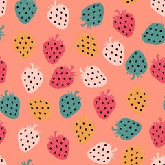 Seamless pattern with strawberries, bright colors