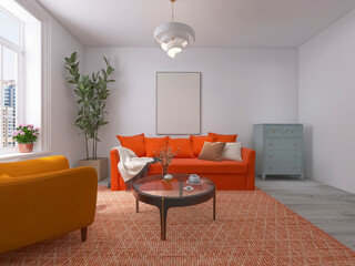 Living room design 3d render, 3d illustration