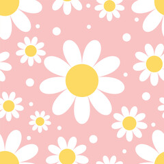 Daisy flower seamless pattern on pink background. Floral texture.Vector illustration.