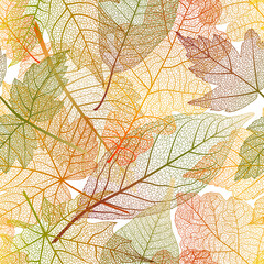 Seamless pattern with leaves veins. Modern creative design skeletal leaves. Vector illustration.