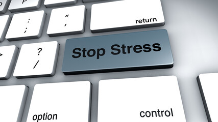 3D Illustration of Keyboard with the Word Stop Stress
