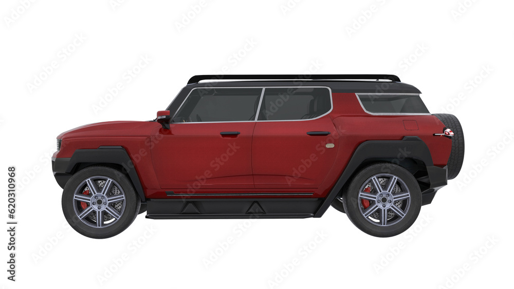 Poster modern generic suv vehicle in red. isolated 3d illustration.