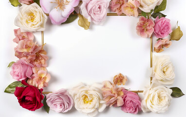 flower message card,  A frame filled with roses in various colors, providing room for text or images.   Generative AI