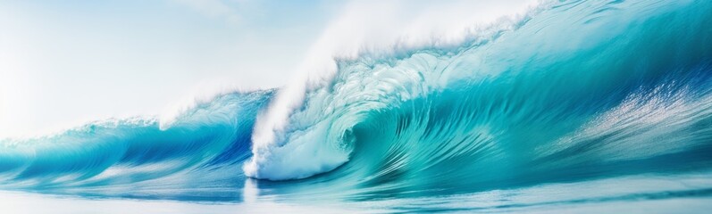 Fototapeta na wymiar Big breaking blue ocean wave. Surfing summer wave banner - Generative AI
