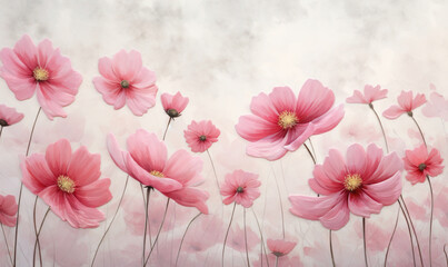  a painting of pink flowers on a white and pink background.  generative ai