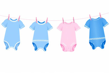 Gender reveal baby clothes - Pink and blue baby onesies - baby clip art with solid white background