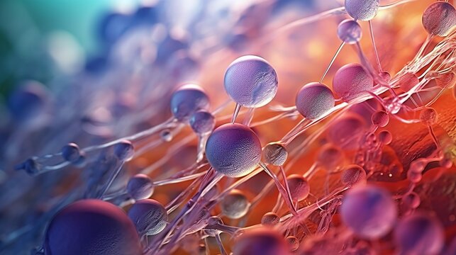 Fantastic abstract alien organic tissue. Microbiology research. Generative AI. Illustration for banner, poster, cover, brochure or presentation.