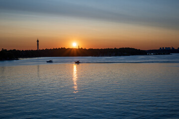 Scenic view of lake against sky at sunset, Nacka, Stockholm,Sweden