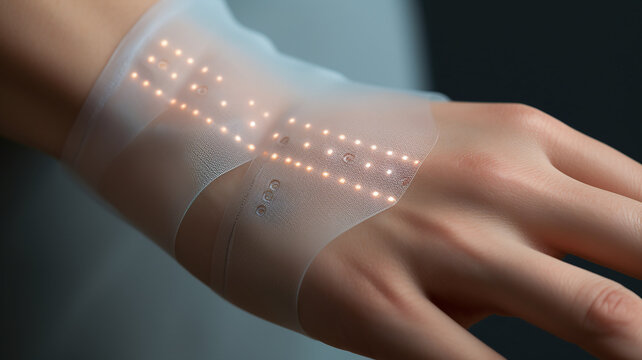 Smart Innovative Wearable Tech Device of the future with transparent digital elements and monitoring