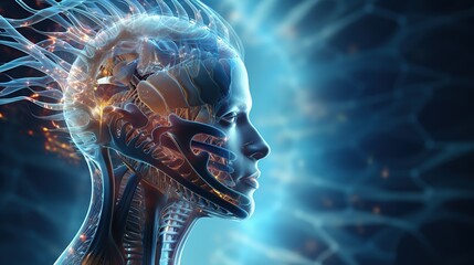 3d medical background with male head and brain on dna strands AI, Generative AI, Gene
