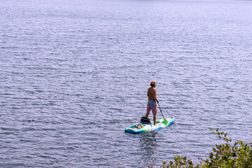 man paddle boarding on lake