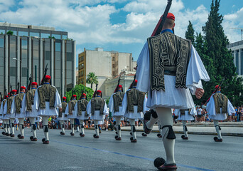 Changing of the Guards at Hellenic Parliament and Syntagma Square, Athens Cityscape in Greece, Europe