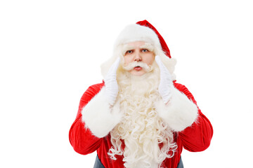 Fototapeta na wymiar Santa Claus with hands at the face on a white background Christmas.