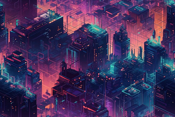 Dynamic Metropolis: Vibrant Isometric Cityscape Illustration