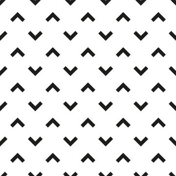 Geometric seamless pattern. Arrow background. Abstract chevron texture. Repeating simple print with chivron. Monochrome graphic design with shevron. Repeated black and white geometry backdrop.