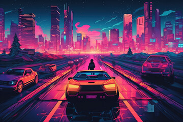 Neon Nights: Vibrant Cityscape Illustration, ai