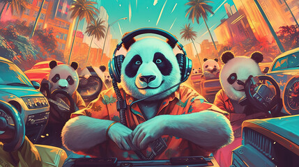 Cruisin' Pandas: Panda Behind the Wheel, ai, photoshop