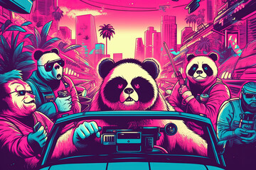 Cruisin' Pandas: Panda Behind the Wheel, ai, photoshop