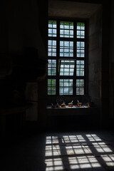 Ingredients to make Conventual Sweets, illuminated by sunlight coming through an ancient Monastery window, Portugal.