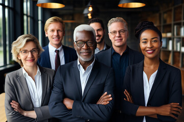 A portrait of a multigenerational business team with diverse attire, representing different roles and responsibilities within the organization Generative AI - obrazy, fototapety, plakaty