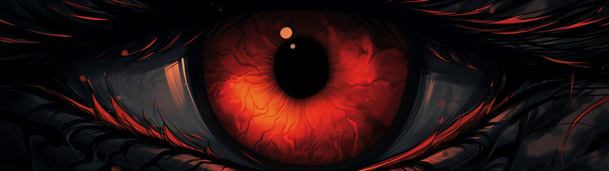 Giant scary eye in the sky in horror style. High quality illustration