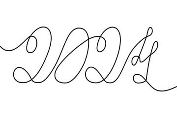 Abstract Inscription 2024 in one solid continuous line. Design for greeting or invitation card.