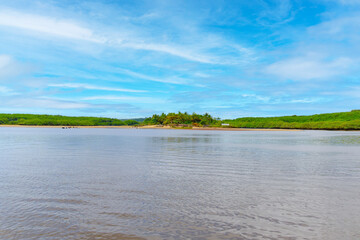 View of the Island of Aquariums on Burunhaem river, Porto Seguro - Bahia, Brazil.