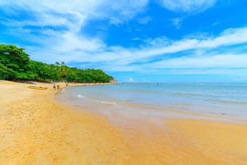 View of Espelho Beach, a famous tourist destination of the coast of Porto Seguro, Bahia state, Brazil.