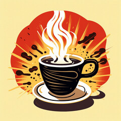Graphic illustration of a cup of invigorating coffee. High quality illustration