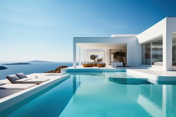 Luxury villa with pool. Illustration AI Generative