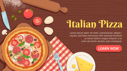 Italian pizza top view landing page