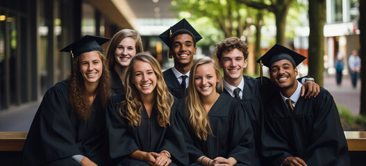 group of students in graduation gown.  Image generative AI.