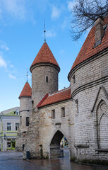Tallinn, Estonia - July 26, 2014: Famous Viru Gate - Part Old Town Architecture Estonian Capital. Viru Gates Were Built In The 14thc, Still Standing Today. Famous Landmark