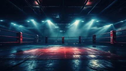 Fototapeten Background of boxing ring, illuminated sports area for fighting, dangerous sport AI, Generative AI, Gene © Taufik