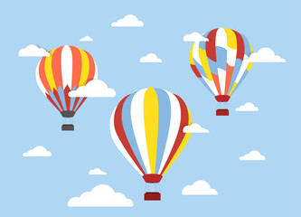 Air balloons in sky with clouds concept