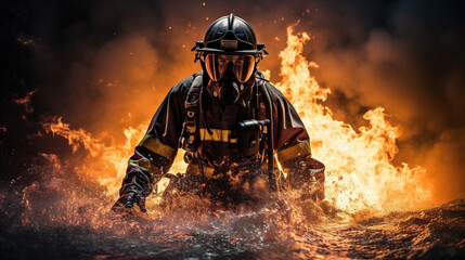 Fototapeta premium fireman in action, created with Generative AI