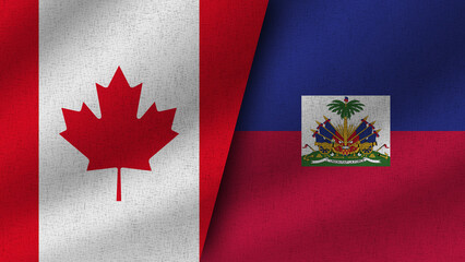 Haiti and Canada Realistic Two Flags Together, 3D Illustration