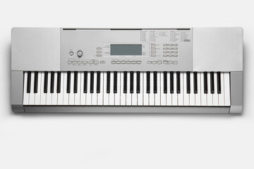Modern synthesizer keyboard on white background