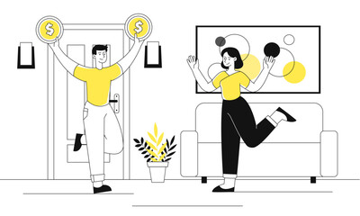 Man brings salary to home line concept
