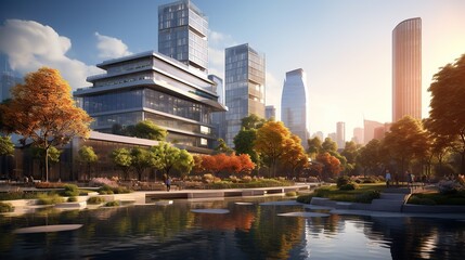 Fototapeta na wymiar Close-up of modern office buildings,shanghai AI, Generative AI, Generative
