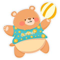 Summer Fun with Teddy Cartoon Volleyball Game for Kids Happy Childhood, Family Joy, and Playful Design by the Seashore.