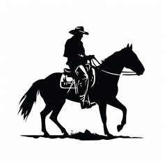 cowboy riding a horse in black silhouette illustration