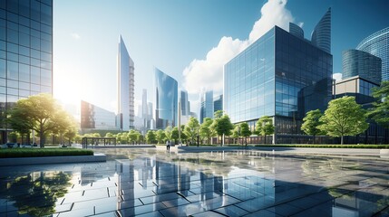 Close-up of modern office buildings,shanghai AI, Generative AI, Generative
