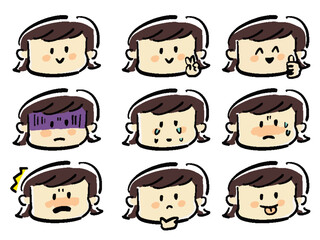 色々な表情の手描き風女性のアイコン・顔セット
