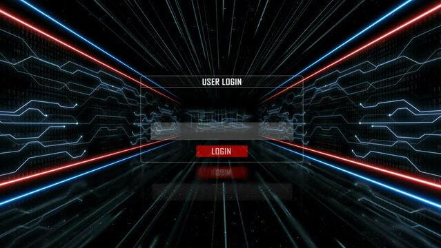 DDOS ATTACK Glitch Text in a Tech Room, with Alpha Matte, Loop
